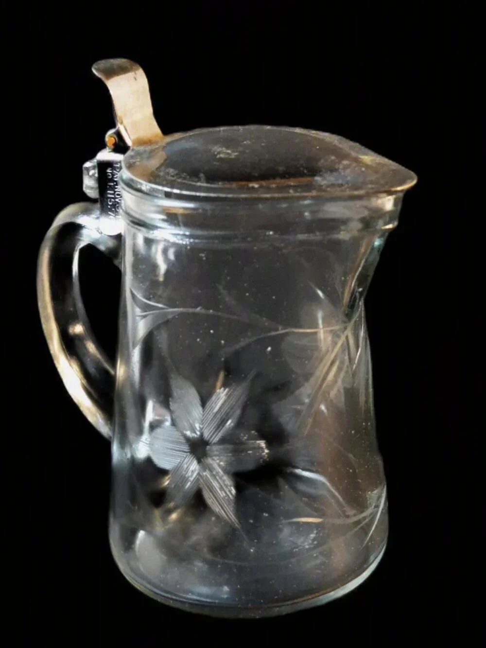 Antique Syrup Dispenser Etched Pattern Pat Date 1914 Kitchen Decor